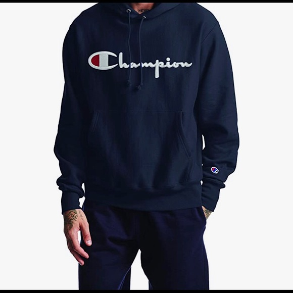 Champion Other - UNISEX Reverse Weave Hoodie, Vintage Script Logo Navy